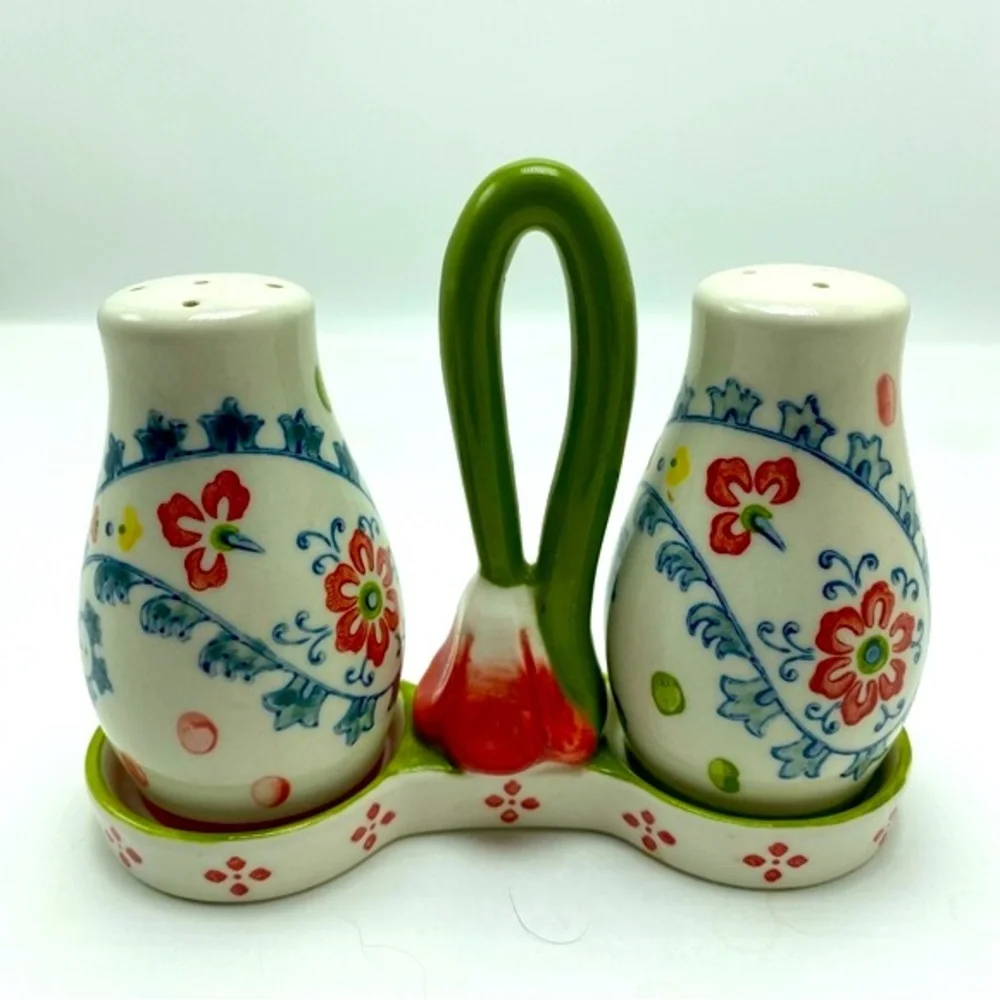 Pier One Salt & Pepper Shakers With Flower Caddy